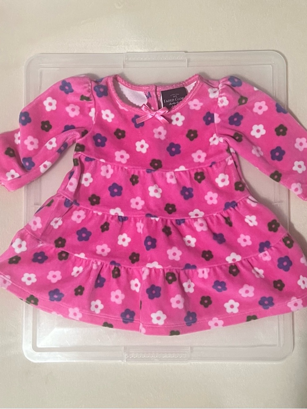 Y2K Faded Glory Hot Pink Floral Tiered Baby Dress